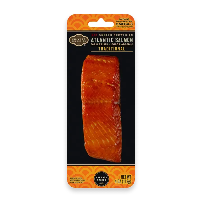 Farm Raised Norwegianˆ Atlantic Salmon Portion Hot Smoked Traditional
