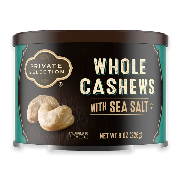 LARGE WHOLE CASHEWS WITH SEA SALT - PRIVATE SELECTION - 8 OZ