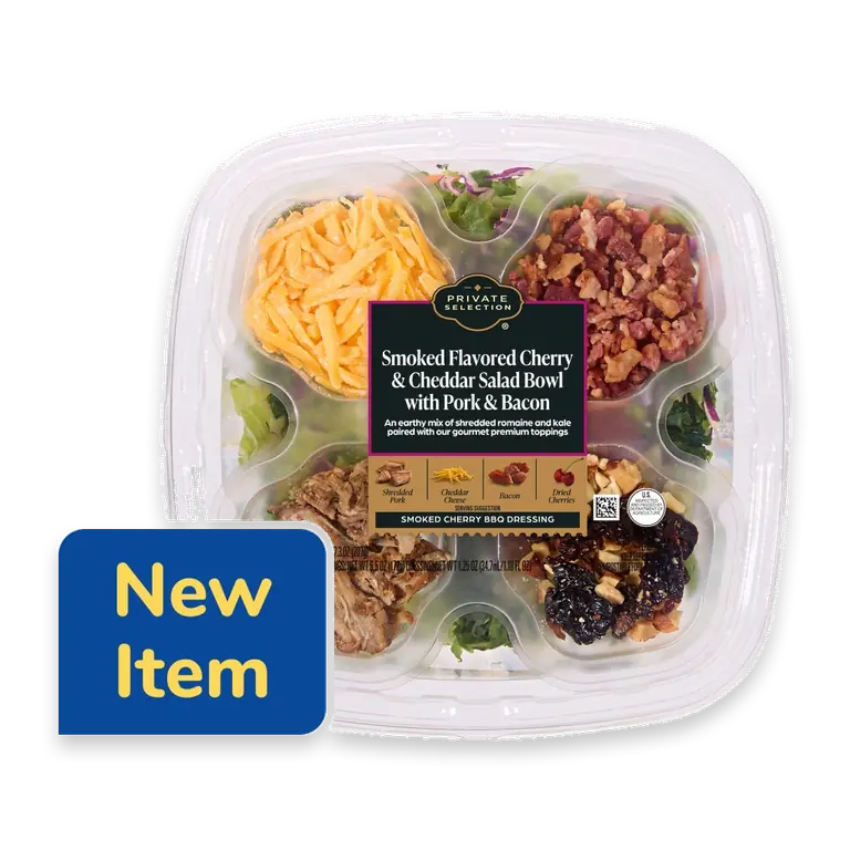 Smoked Flavored Cherry and Cheddar Salad Bowl with Pork and Bacon