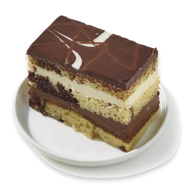 Tuxedo Mousse Layer Cake Slice with Dark Chocolate Ganache