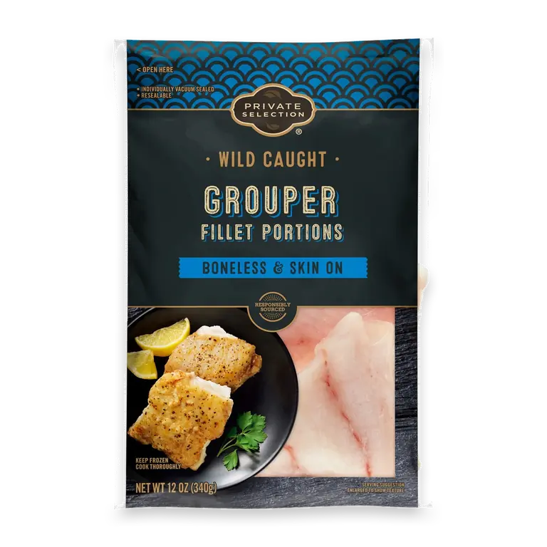 Wild Caught Boneless & Skin On Grouper Fillet Portions