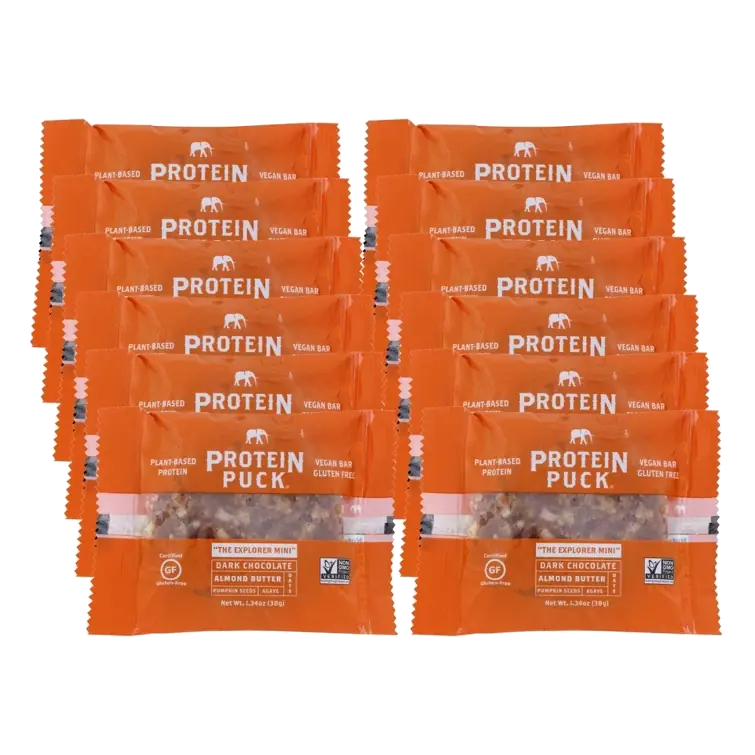 Protein Puck Mini Dark Chocolate Almond Butter Protein Bar Gluten-Free, 12 bars, 1.34 oz