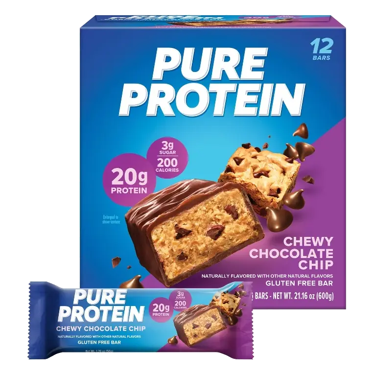 Pure Protein Chewy Chocolate Chip High Protein Snack Protein Bar - 20g Protein - 12ct