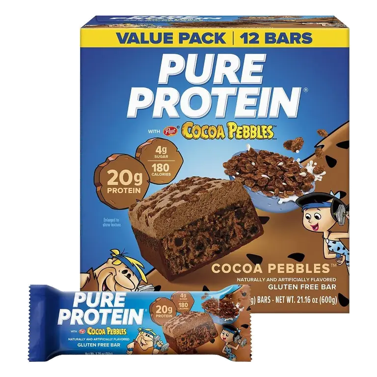 Pure Protein Cocoa Pebbles Gluten-Free, High Protein Snack, Chewy Protein Bar - 20g Protein - 12ct