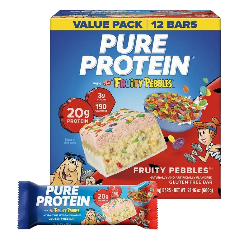 Pure Protein Fruity Pebbles Gluten-Free, High Protein Snack, Chewy Protein Bar - 20g Protein - 12ct