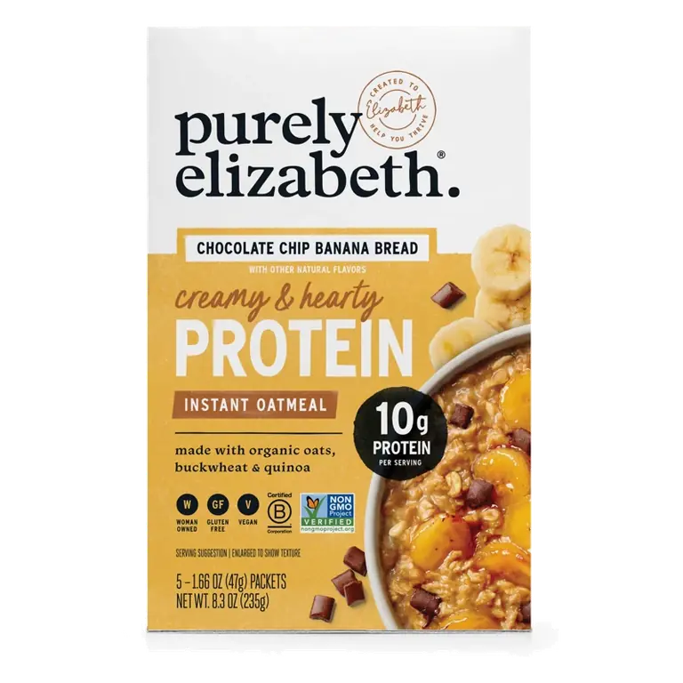 purely elizabeth. Chocolate Chip Banana Bread Protein Oatmeal, 8.3oz/5ct