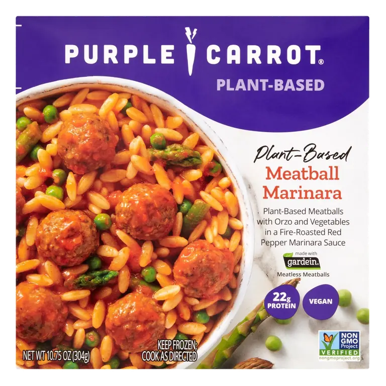 Plant-Based Meatball Marinara with Orzo and Vegetables in a Fire-Roasted Red Pepper Marinara Sauce