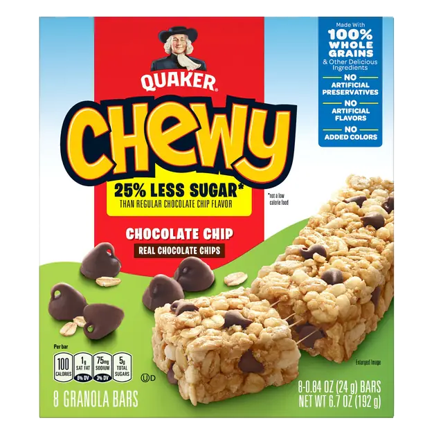 25% Less Sugar Chewy Chocolate Chip Granola Bars - 8 ct
