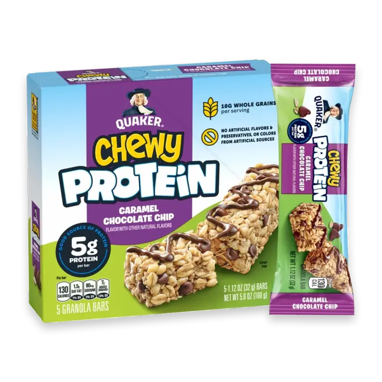 Chewy Caramel Chocolate Chip Protein Granola Bars