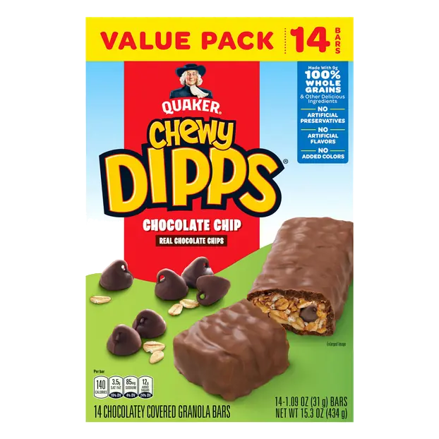 Chewy Dipps Granola Bars Chocolate Chip 100% Whole Grains - 14 ct