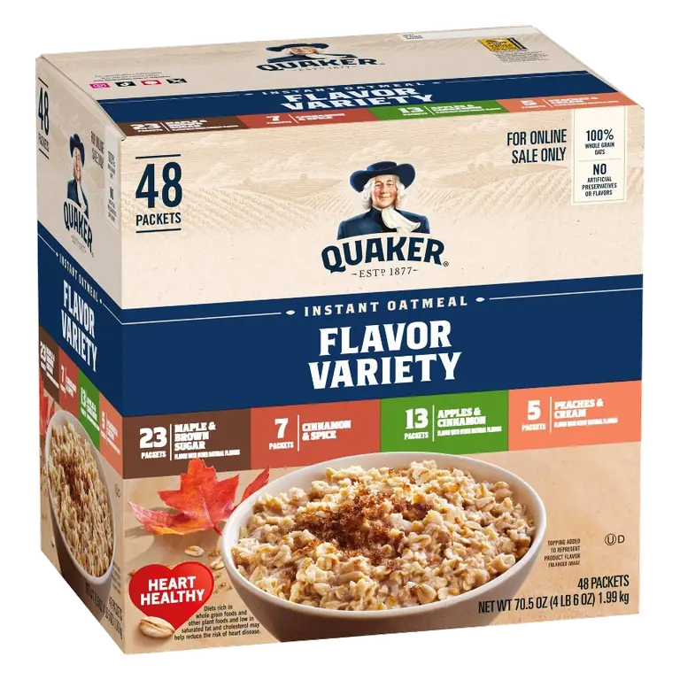Quaker Instant Oatmeal Variety Pack, 70.5oz / 48ct: No Artificial Preservatives, No Artificial Flavors