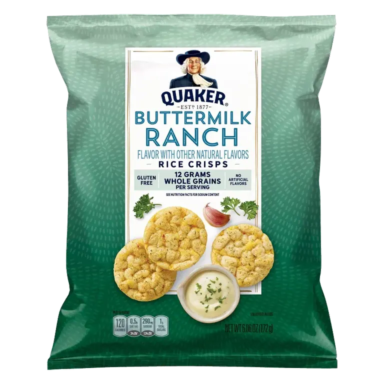 Quaker Buttermilk Ranch Gluten Free Popped Rice Crisps, 6.06oz: No Artificial Flavors, Whole Grain