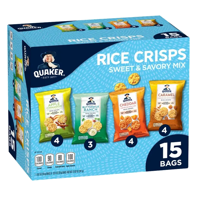 Quaker Sweet & Savory Mix Gluten Free Popped Rice Crisps Variety pack, 12.02oz/15ct