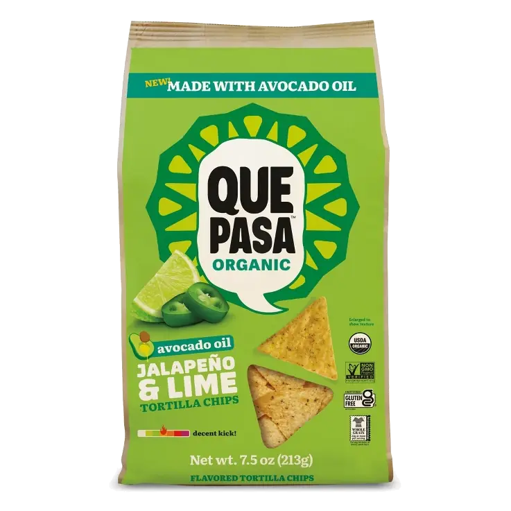 Que Pasa Organic Avocado Oil Jalapeno & Lime Tortilla Chips, 7.5oz