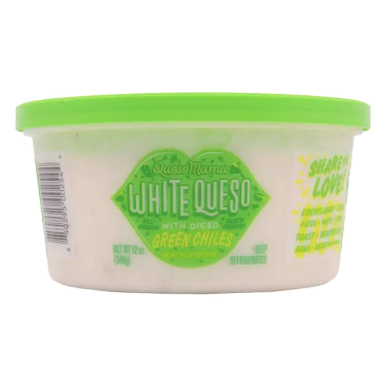 Queso Mama White Queso with Diced Green Chilies, 12oz