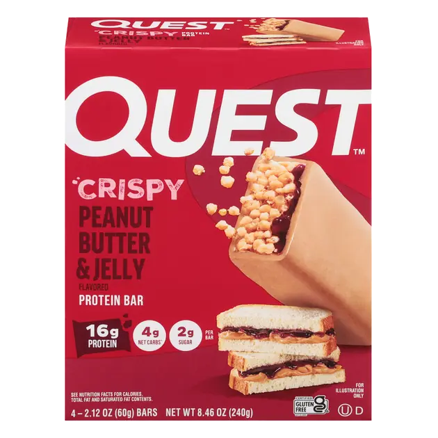 Quest Crispy Protein Bar, Peanut Butter and Jelly, 4-2.12 oz