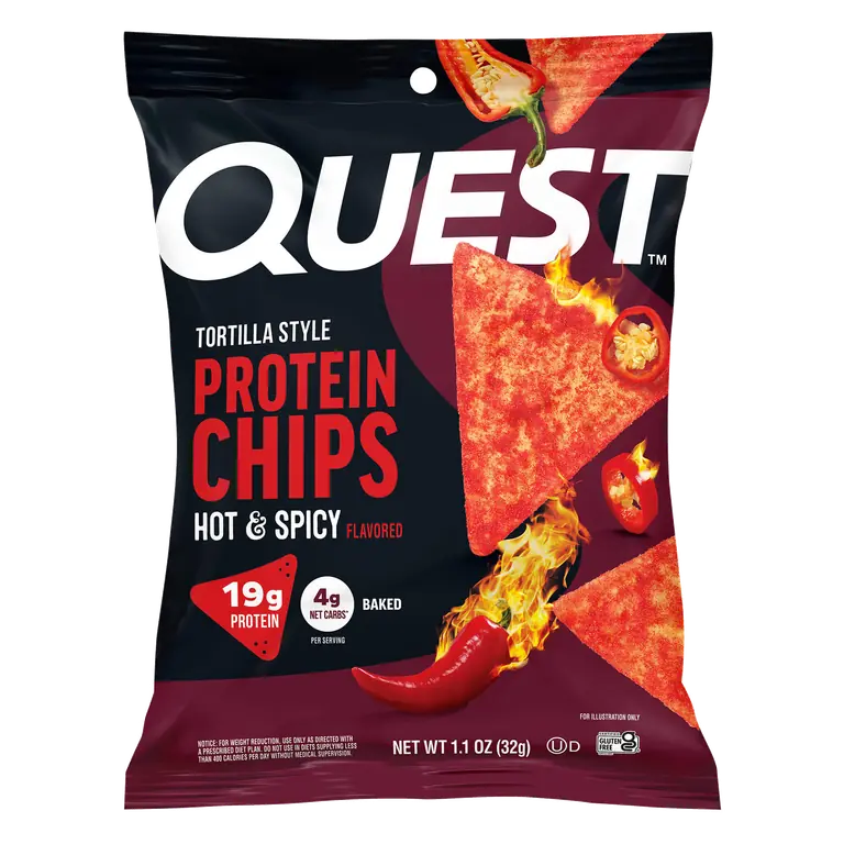 Quest Tortilla Style Protein Chips, Hot & Spicy Flavor, 4-1.1 oz Bags