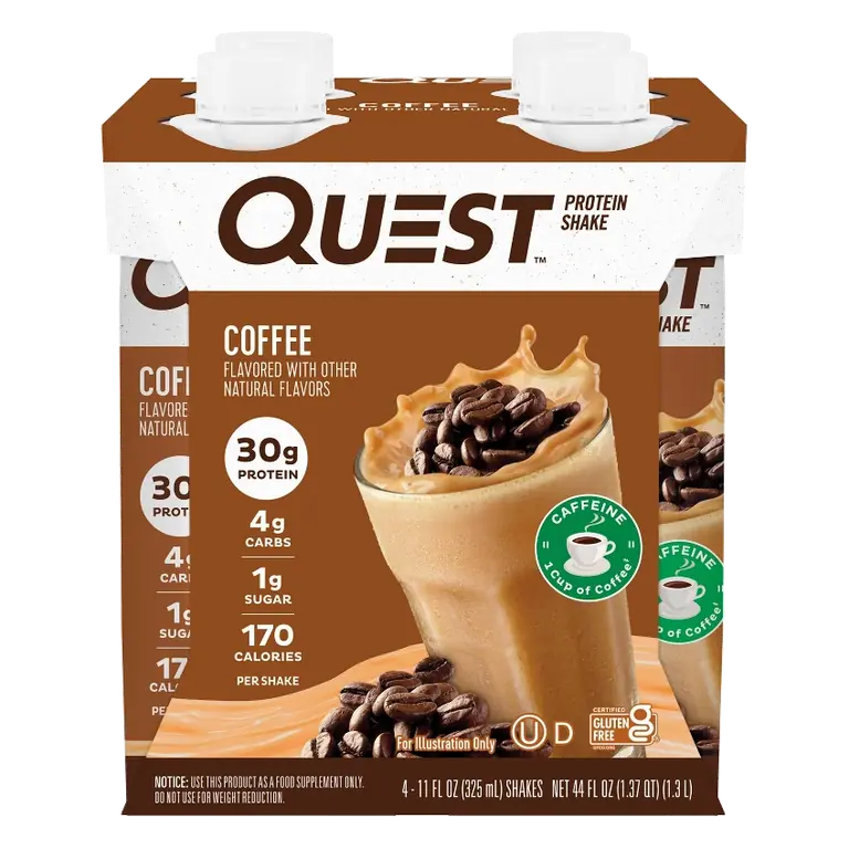 Quest Nutrition Ready To Drink Coffee Caffeinated Protein Shake, 4ct: 30g Protein Per Serving, 44oz Total