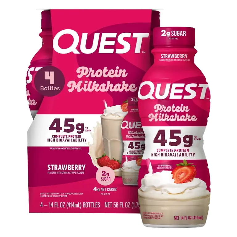 Quest Nutrition Ready to Drink High Protein Milkshake Strawberry Non-Caffeinated, 4ct/56 fl oz