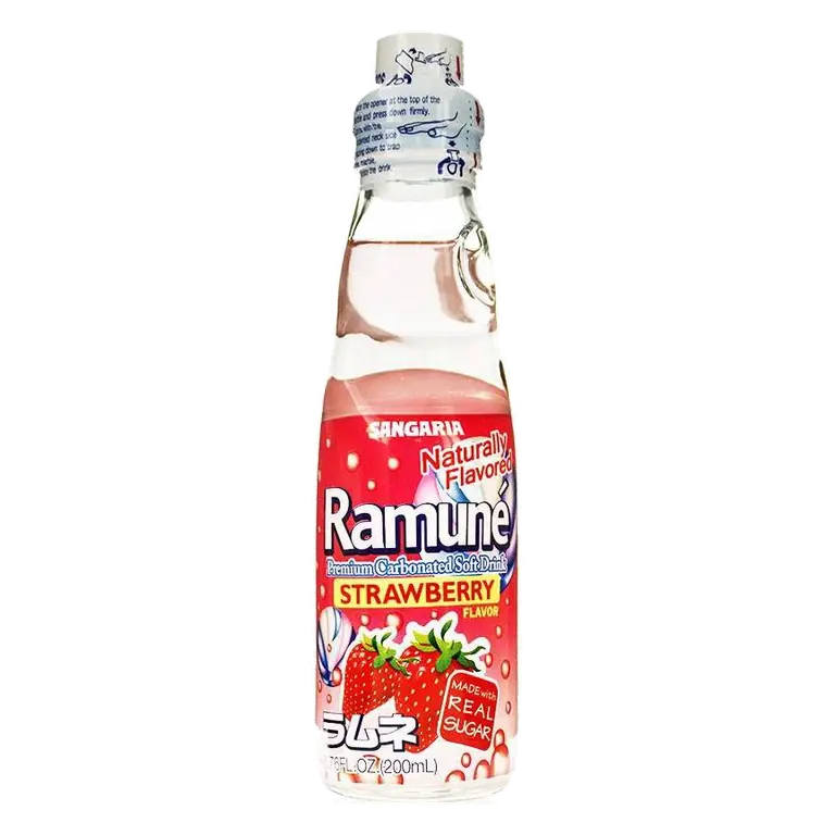 Ramune Soda Strawberry Flavor Soft Drink, 6.76 fl oz