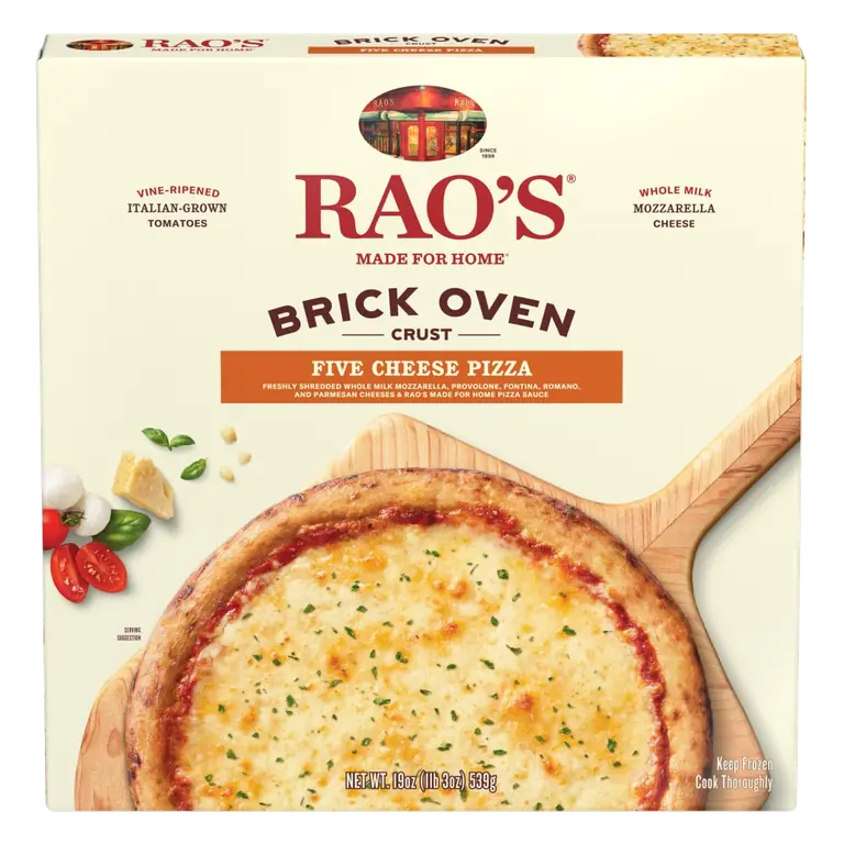 Five Cheese Pizza Freshly Shredded Whole Milk Mozzarella, Provolone, Fontina, Romano, and Parmesan Cheeses & Rao's Brick Oven Crust Homemade Pizza Sauce