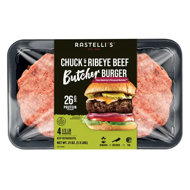 Rastelli’s 4-Pack 5.33 Oz. Fresh Angus Beef Chuck & Ribeye Butcher Burgers