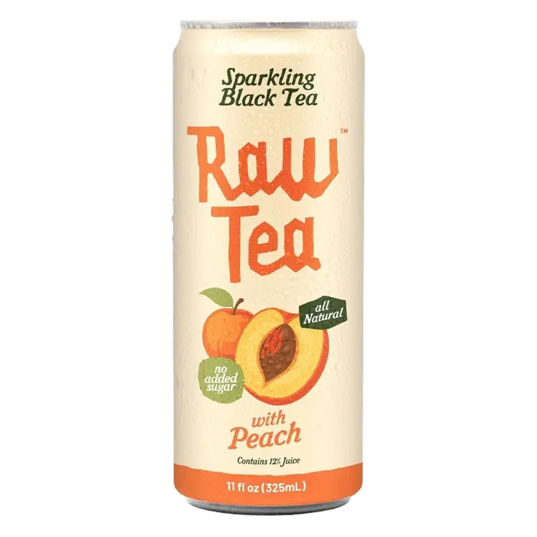 Raw Tea Sparkling Black Tea with Peach Juice, 11fl oz Can