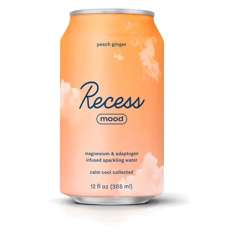 Recess Mood Peach Ginger Sparkling Water with Magnesium L-Threonate, 12 fl oz
