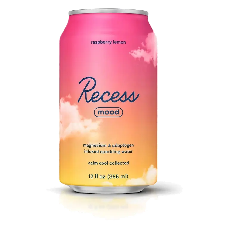 Recess Mood Raspberry Lemon Sparkling Water with Magnesium L Threonate, 12 fl oz