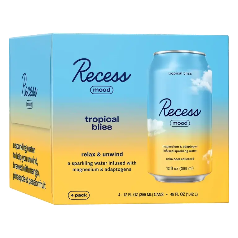 Recess Mood Tropical Bliss Sparkling Water with Magnesium L-Threonate, 4pk/12 fl oz