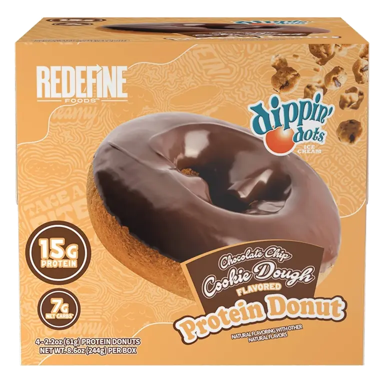 Redefine Foods Dippin Dots Chocolate Chip Cookie Dough Flavored Protein Donut, 8.6oz/4ct