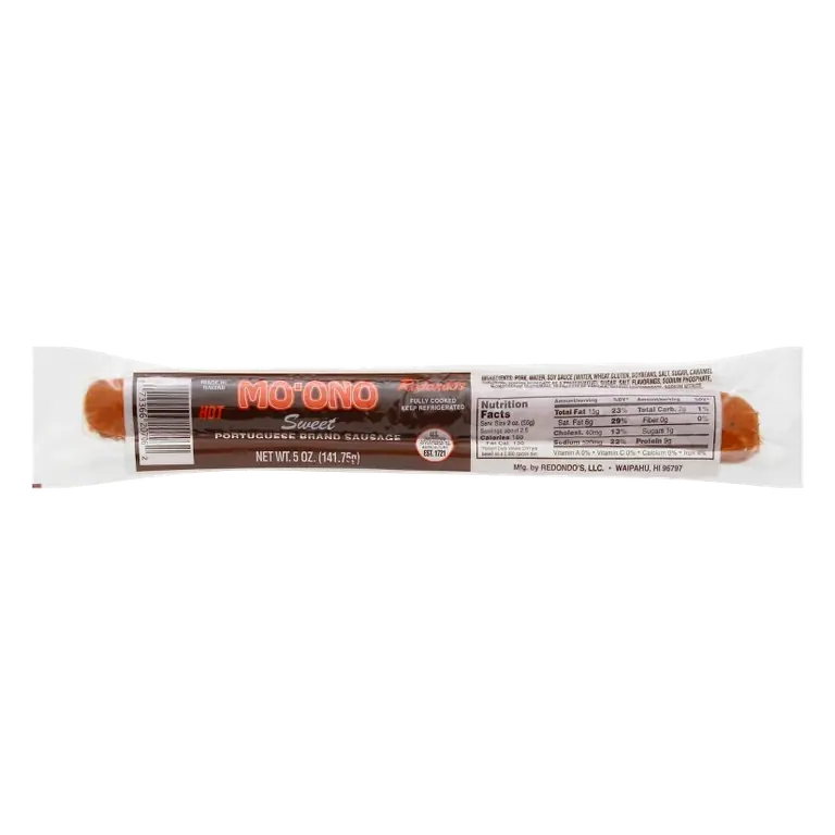 Redondo's Mo'ono Sweet Portuguese Hot Sausage, 5oz: Pork