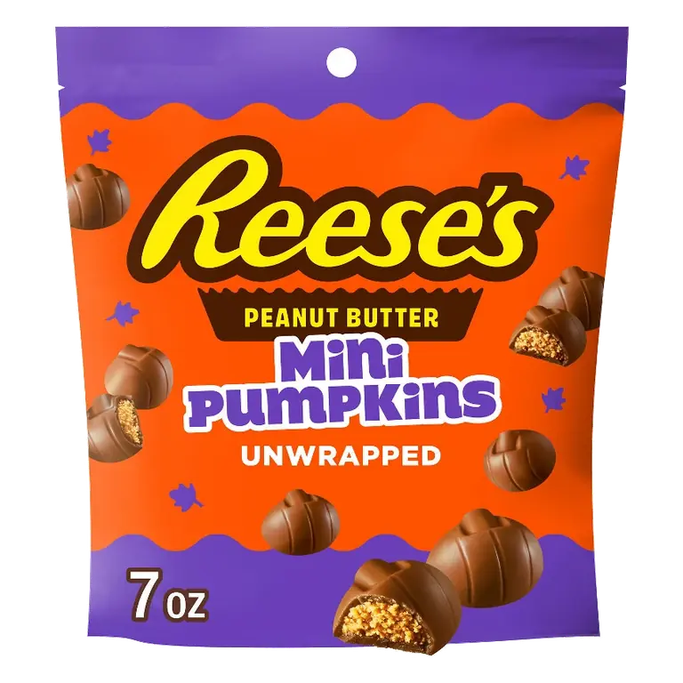Reese's Mini Peanut Butter Pumpkins Halloween Candy Pouch, 7oz