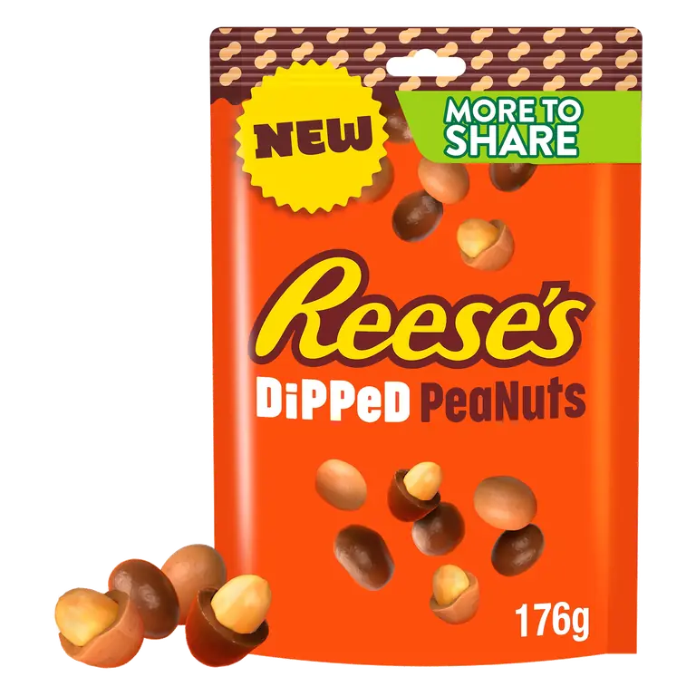 Reese's Dipped Peanuts - Peanuts Dipped in Milk Chocolate Flavour and Peanut Butter Coatings More to Share Bag 176g