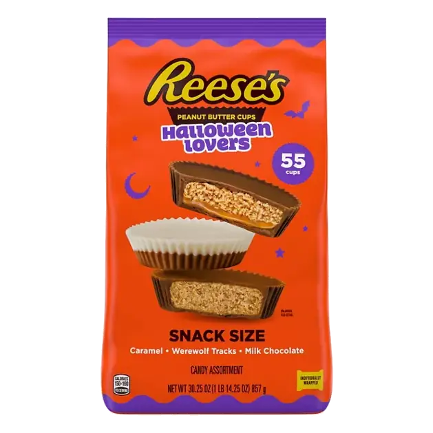 Halloween Lovers Caramel Werewolf Tracks Milk Chocolate Snack Size Peanut Butter Cups