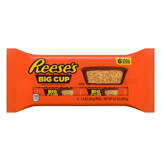 Milk Chocolate Peanut Butter Big Cup Candy Full Size - 6 ct