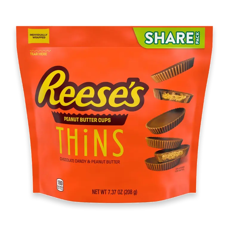 MILK CHOCOLATE PEANUT BUTTER CUP THINS SHARE PACK STAND UP BAG