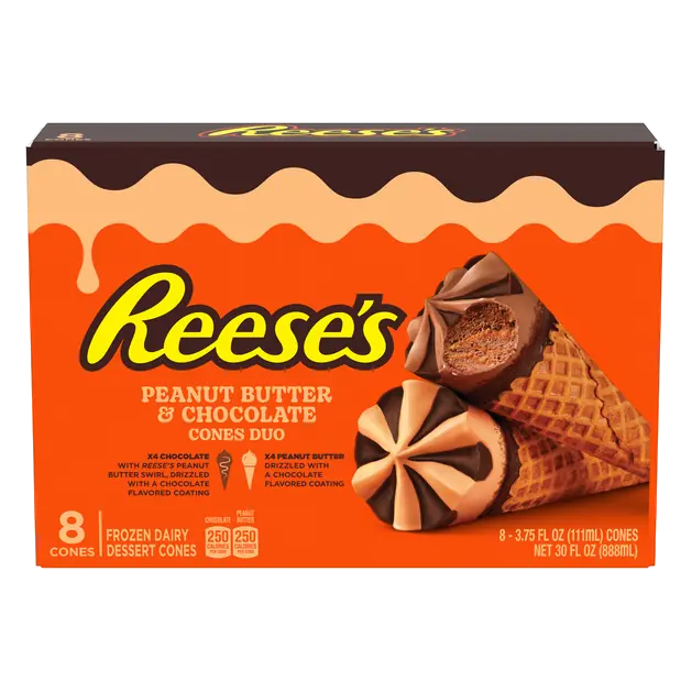 Peanut Butter & Chocolate Frozen Dairy Dessert Cones Duo - 8ct