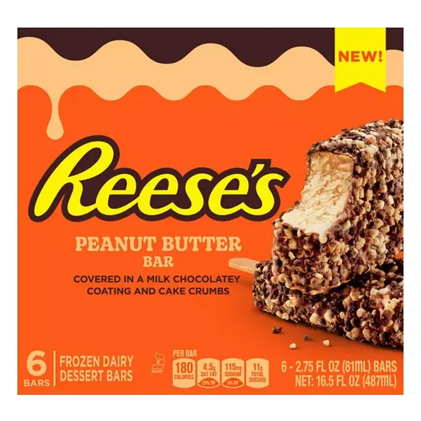 Peanut Butter Frozen Dairy Dessert Bar with a Milk Chocolatey Coating and Cake Crumbs