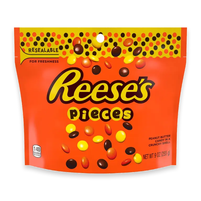 PIECES PEANUT BUTTER CANDY IN A CRUNCHY SHELL STAND UP BAG