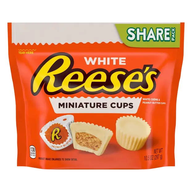 White Creme Peanut Butter Cups Candy Miniatures Share Pack