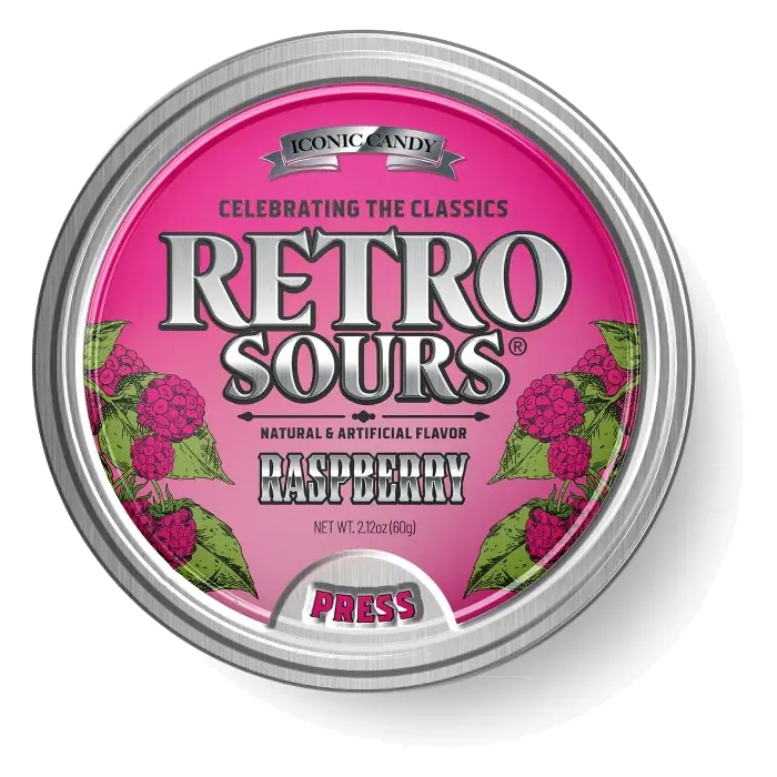 Retro Sours Raspberry Candy Tin, 2.12oz