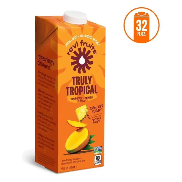 Revl Fruits Truly Tropical Juice Drink, 32 fl oz Bottle: Non-Caffeinated