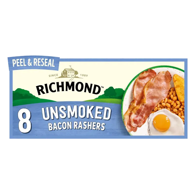 8 Unsmoked Back Bacon Rashers 280g