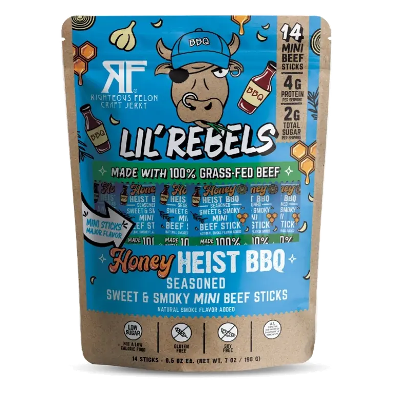 Righteous Felon Craft Jerky Lil Rebels Mini High-Protein Snack Meat Sticks Beef, 7oz/14ct