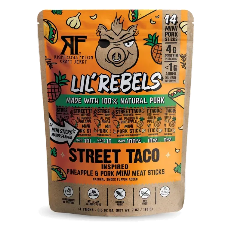 Righteous Felon Craft Jerky Lil Rebels Street Taco Mini Meat Sticks, 7oz/14ct