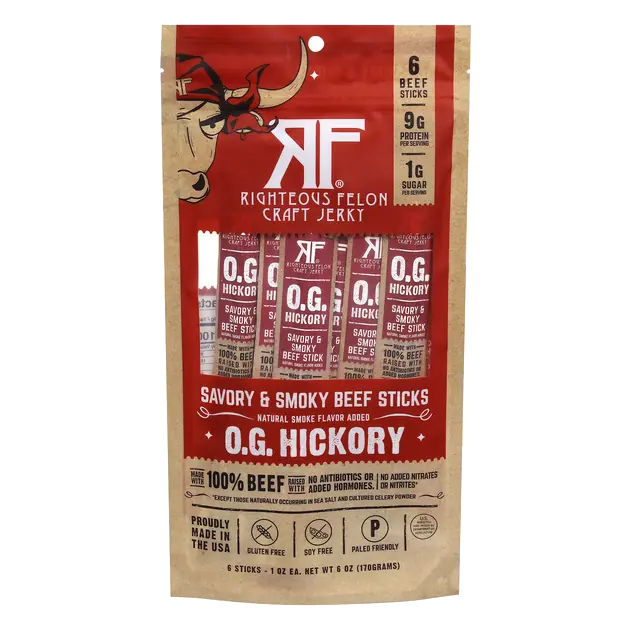 Righteous Felon O.G. Hickory Beef Stick, 6Ct
