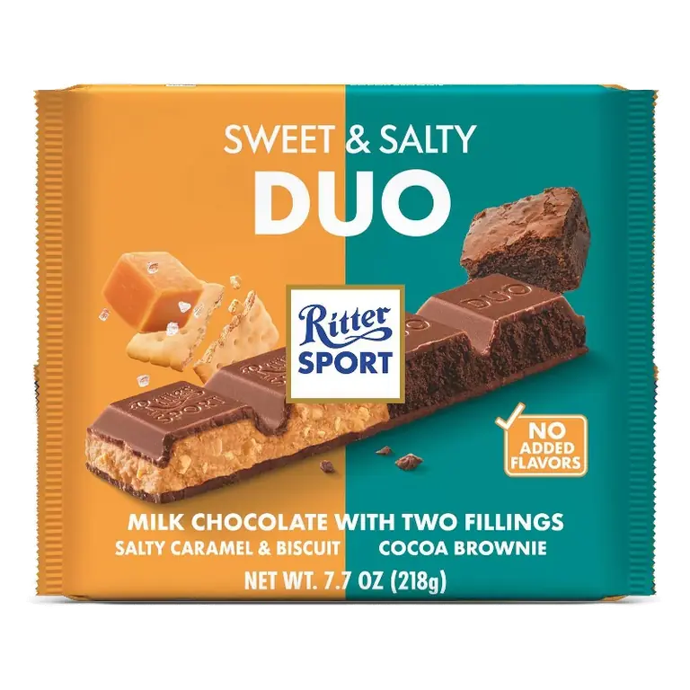 Ritter Sport DUOs 2-Flavor Double Cookie Chocolate Bar Cocoa’N Cookie & Cookie’N Cream Candy, 7.7oz