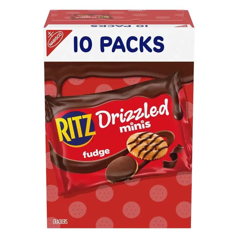 RITZ Drizzled Minis Fudge Crackers Snack Pack Lunch Snacks, 9oz/10ct