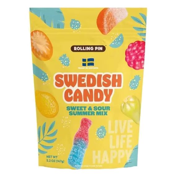 Rolling Pin Sweet & Sour Summer Mix Gummy Swedish Candy, 5.2oz